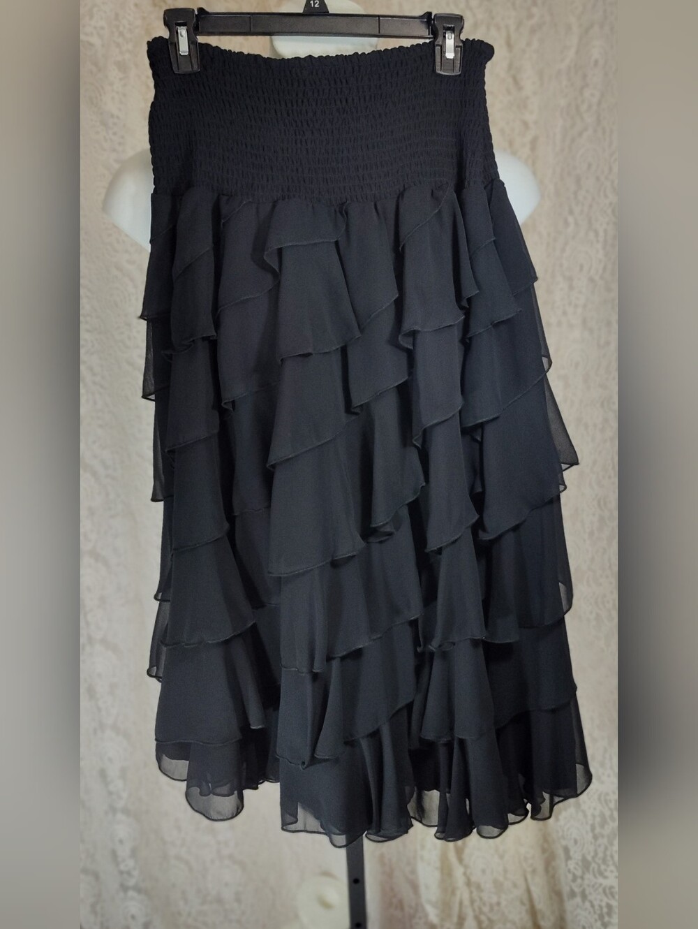 MSK Black Tiered Ruffle Midi Skirt sexy Flirty